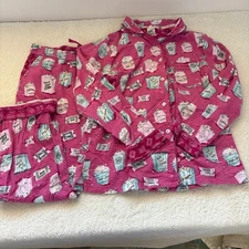 Munki Munki Super Soft Popcorn & movies Pajama Set Women's L Pink Flannel Cozy
