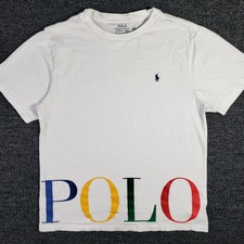 Polo Ralph Lauren T-Shirt Kids Size Large 14/16 White Pony Spellout Short Sleeve