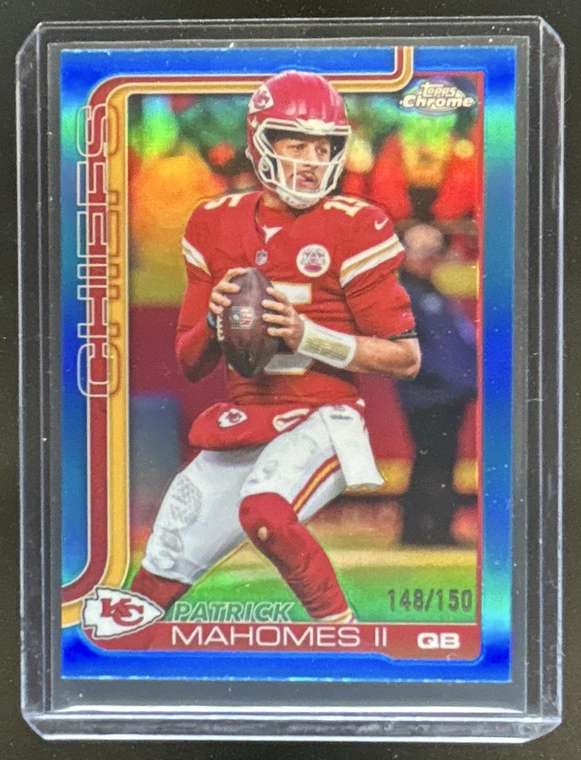 2025 Topps Chrome Patrick Mahomes II Blue Refractor #/150 Chiefs