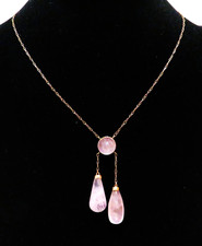 Jugendstil Lavaliere 9K (375) Halskette/ Collier mit Rosenquarz - ca. 46 cm