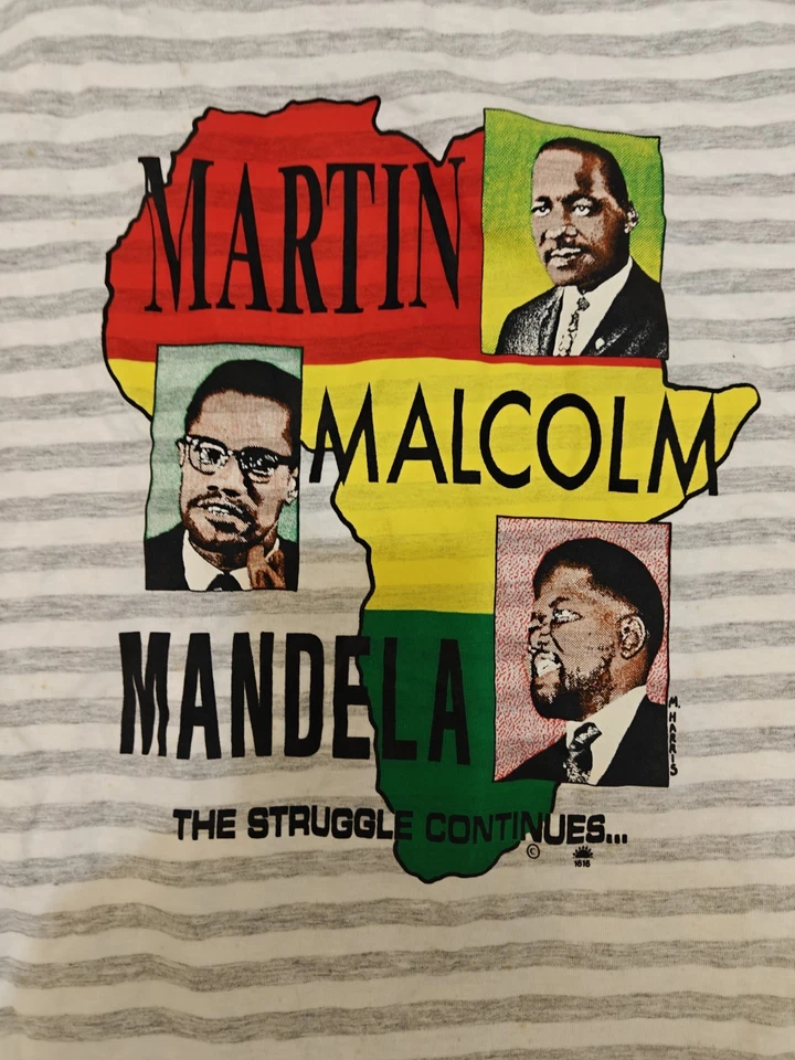 Vintage Malcolm X MLK Nelson Mandela Shirt Striped  Single Stitch T-shirt  L - Image 2 of 4