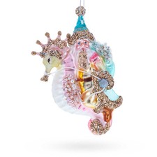 Nautical Santa Riding Seahorse Blown Glass Ornament