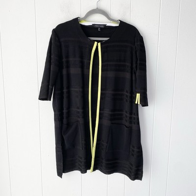 Ming Wang Black Lime Textured Knit Cardigan Women s size XL Black Lime Green