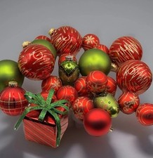 Glass Red Green & Gold Mixed Variety Balls & Shapes Christmas Ornament Lot(25)