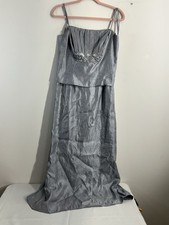 Womans KM Collections 8 Silver Formal Gown Spaghetti Straps Rhinestones Lined