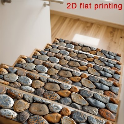 Natural Stone Pattern 2D Flat Printed Stair Treads, Non-Slip Step Mats, Protec