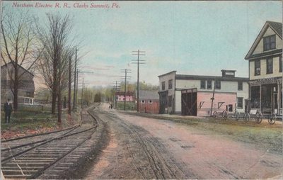 #ad Northern Electric RR Clarks Summit PA Bunnell Store Trolley Wagon 1908 Postcard $9.95