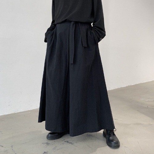 Black Skirt Pants Men Casual Japanese Oversized Workwear Wide Leg Pants