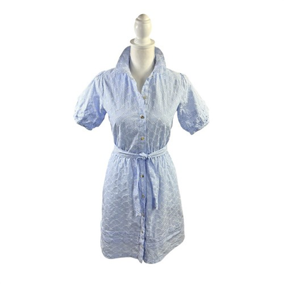 #ad James Draper RSVP XS Blue amp; White Seersucker Puff Sleeve Mini Shirtdress $25.00