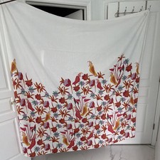 Rectangular Floral Tablecloth White Fabric with Floral  Bird Border Print