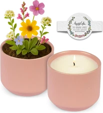 The Growing Candle, from Flame to Flower, Lilac Scented, Non-Toxic, 100% Soy Wax