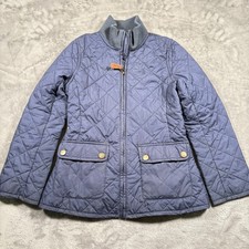 Polo Ralph Lauren Quilted Barn Jacket Girls Navy Blue Medium 8/10 Mock Neck