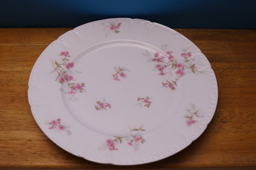 GDA Limoges 9 7/8" PLATO (s) de cena rosa flor verde gris hojas en relieve  - Imagen 9 de 13
