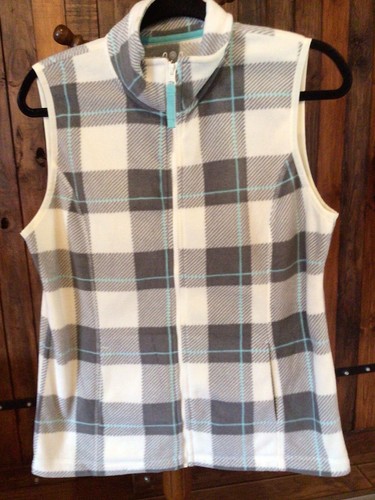 Made for Life Fleece Lightweight Zip Vest Plaid Gingham Size Medium - Picture 5 of 10