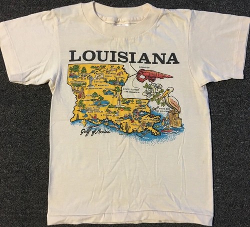 Vtg 80s Kids Louisiana Shirt S Crawfish Nature Animal Beach Cartoon Grunge 90s - Afbeelding 1 van 9