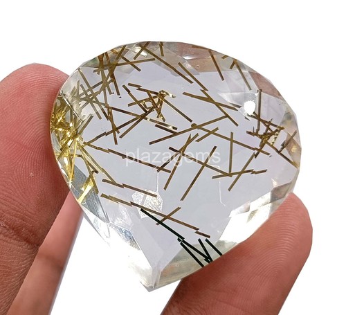 Golden Rutilated Quartz 94 Ct Certified Pear Cut Loose Gemstone 34x35mm 4NUK - Picture 5 of 7