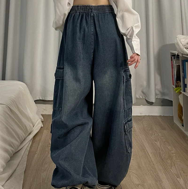 Women Loose Baggy Jeans Pants Vintage Cargo Pockets Denim Women Loose Baggy Jeans Pants Vintage Cargo Pockets Denim