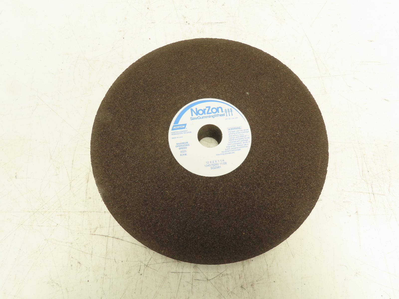 Norton SG2981 Saw Gumming Wheel NZ 12x2x11/4 R Sides Balance TOL 11/4