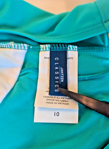Jantzen Classics Sz 10 Ruched Green One Piece Swimsuit Slimming Padded Bra Teal - Picture 9 of 10