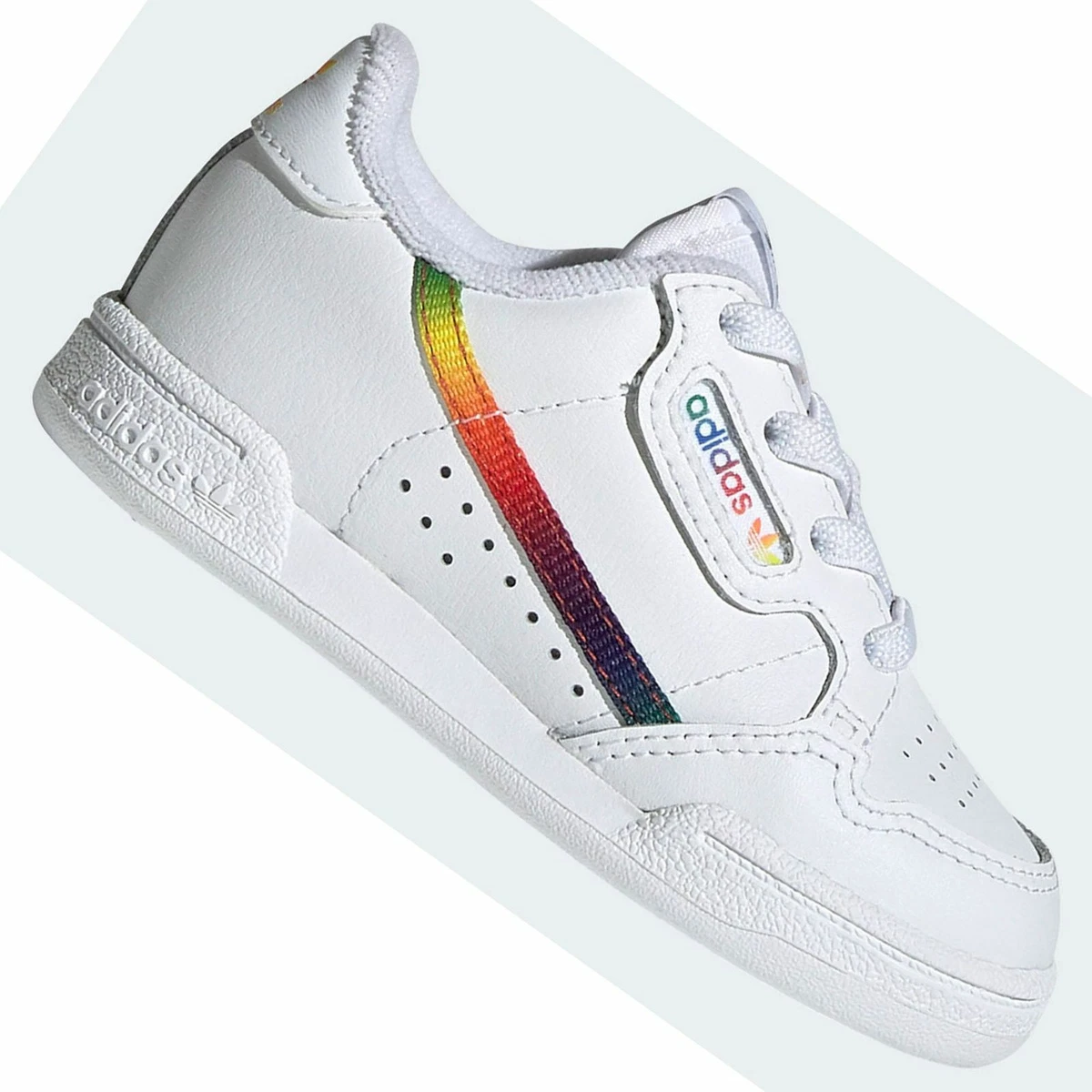 Sistemáticamente Camion pesado Un pan Adidas Originals Continental 80 Children Trainers White Rainbow | eBay