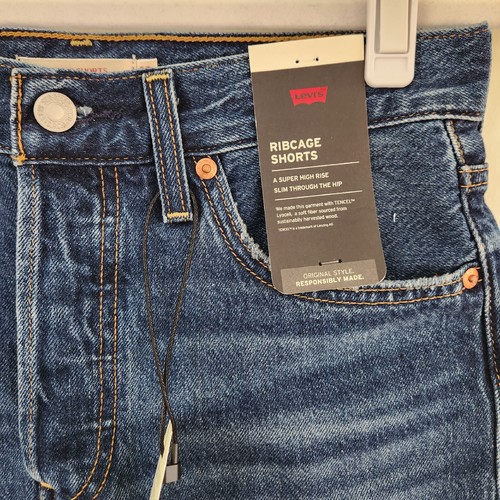 Levi’s Premium Ribcage High Rise Raw Hem Button Up Fly Shorts Women's Size 28 - Picture 3 of 8