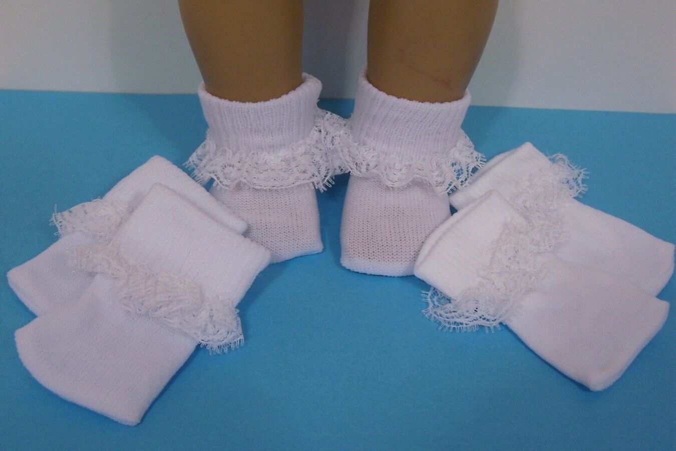 2 PAIRS White Socks w Lace for American Girl 18/" Bitty 15/"  Doll Clothes Preemie