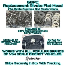 60PC Flat Replacement Rivet For 1/64 Scale Custom Restoration Hot Wheel & Other