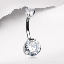 Implant Grade Titanium Internally Threaded Prong Set Belly Button Ring