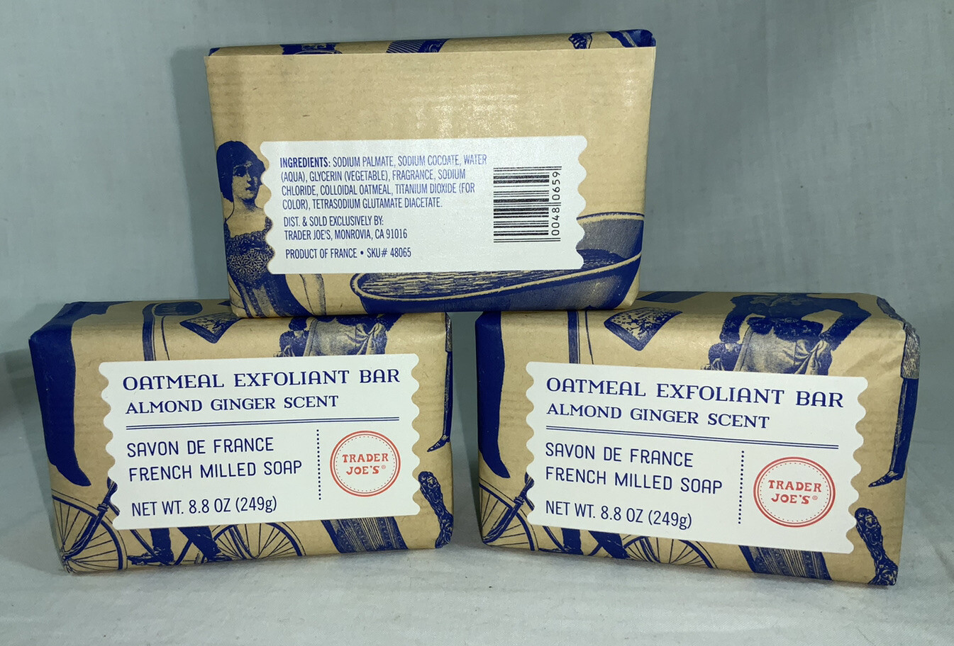 3 Bars Trader Joe's 8.8 oz Oatmeal Exfoliant French Milled Almond Ginger Soap