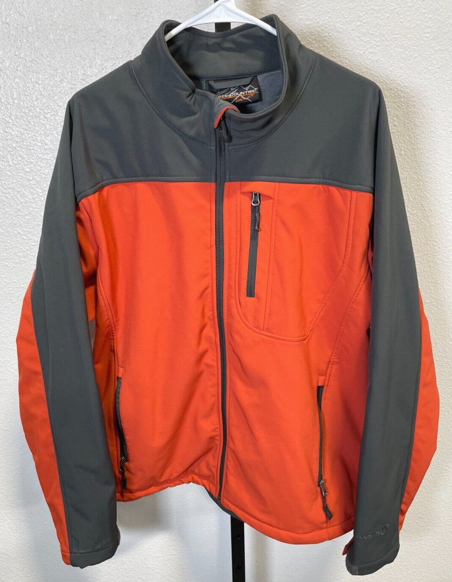 Free Country Mens Orange Gray Softshell Jacket Full Zip Size XL Fall Winter