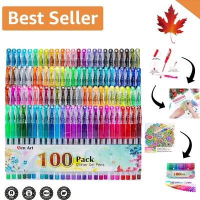 Glitter Gel Pen Set 100 Neon Colors Extended Ink Art Supplies