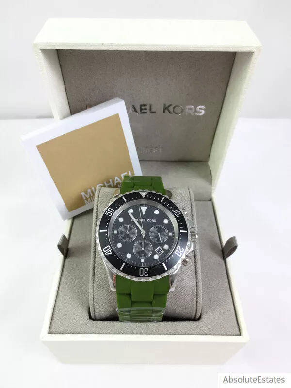 NEW Michael Kors Everest Green Silicone Black Mens Chronograph