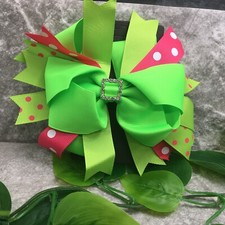 Handmade 6" Alligator Clip Layered Stacked Bow Grosgrain Ribbon New Green 239