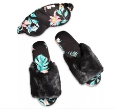 INC tropical floral print women's slide slippers + eye sleep mask  Size 11-12