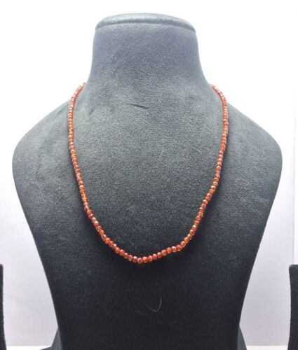 Natural Indian Red Zircon Gemstone 3mm Beads 925 Silver 12" Strand Necklace Mala - Picture 3 of 7