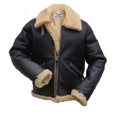 B3 RAF Black Mens Bomber Flying Aviator Fur Irvin Real Shearling Leather Jacket