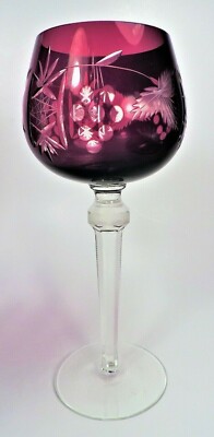 single HORTENSJA (POLAND) RUBY CUT CRYSTAL WINE GLASS (MINT)