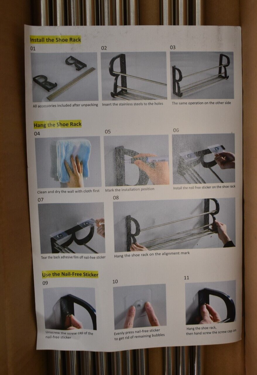 Deyilian Wall Shoe Rack For RV Shoe Storage Pack Wall Mounted w Sticky  Mount