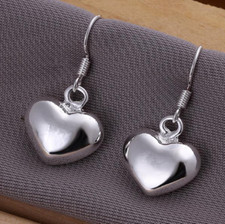 Womens 925 Sterling Silver Love Heart Drop Dangle Hook Pierced Earrings E117