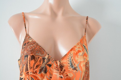 Queenspark Top Womens 10 orange Paisley Sleeveless camisole blouse - Picture 3 of 12