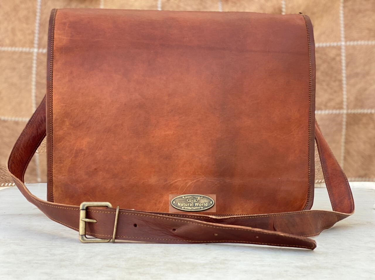 Piel Hombre Bolsa Negocios Mensajero Maletín Portátil Cruzado de Mano y