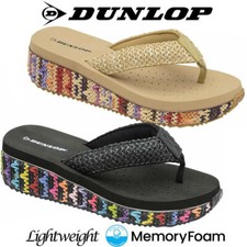 Ladies Dunlop Memory Foam Sandals Comfort Walking Beach Wedge Flip Flops Shoes