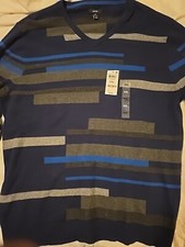 Alfani Men Multi-Color Blocked V-Neck Long Sleeve Pullover Sweater XXL NWT