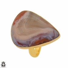 Size 10.5 - Size 12 Adjustable Laguna Lace Agate 24K Gold Plated Ring GPR1362