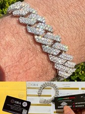 MOISSANITE Prong Cuban Link Bracelet 925 Silver Iced Pass Diamond Tester Hip Hop