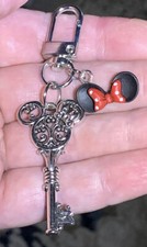 Silver Minnie Mouse Key Bow Charm Zipper Pull Keychain Add On Clip