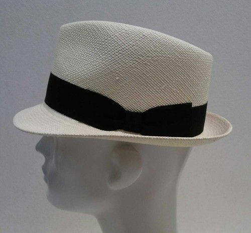 CAPPELLO PANAMA GENUINE HAT ORIGINALE UOMO FASCIA NERA tesa stretta | eBay