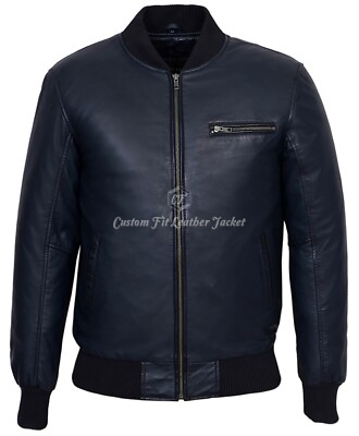 Men's Bomber Jacket Navy Napa Street Inspired Biker Style Leather Jacket 275-Z