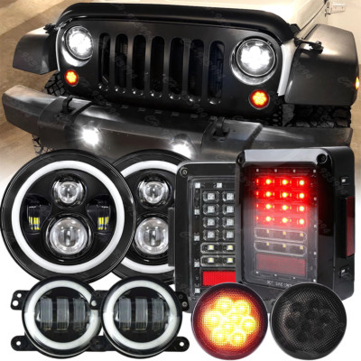 Combo 7'' LED Headlights Tail Lights Fog Turn Lamps Kit For Jeep Wrangler JK JKU