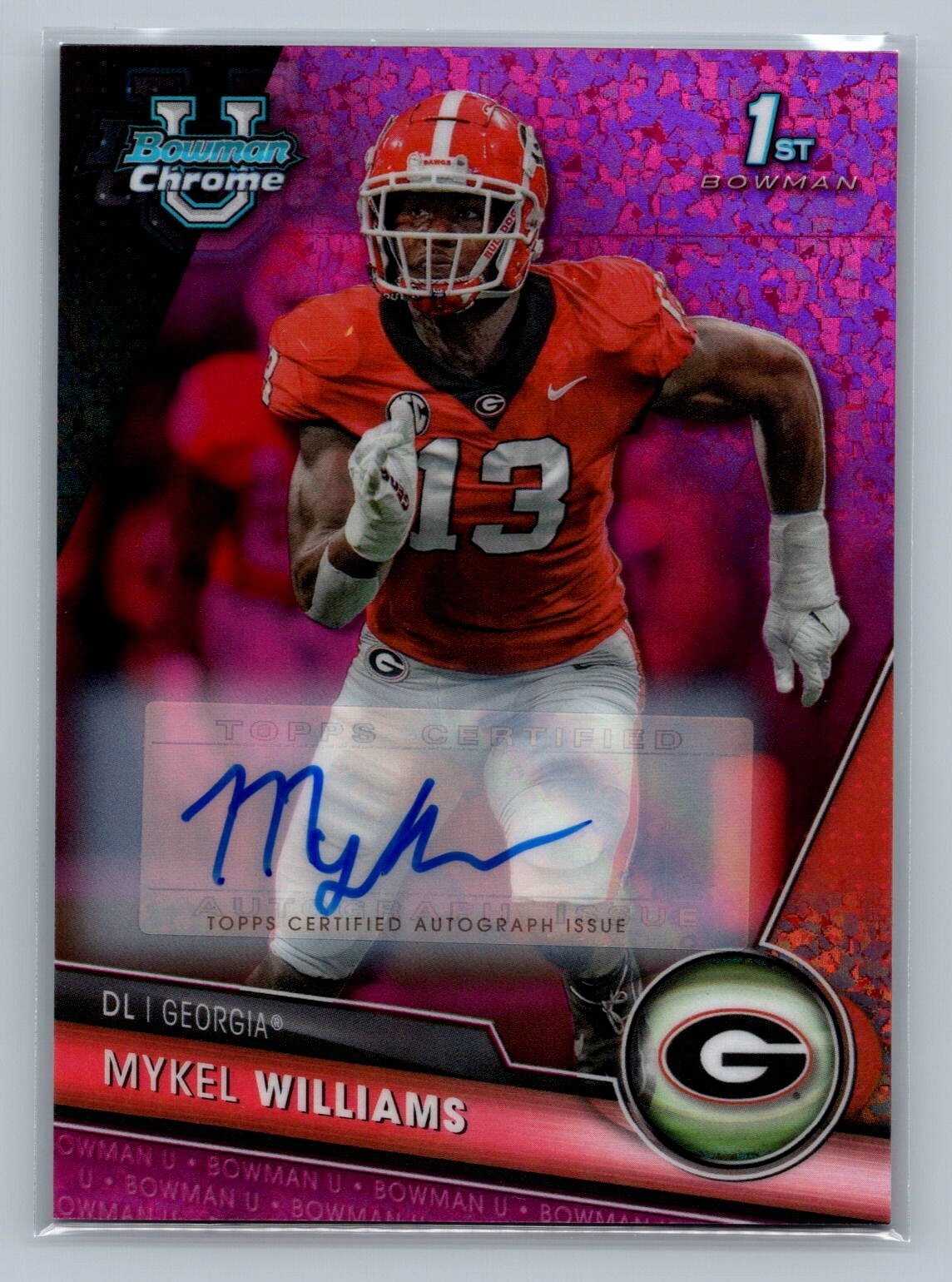 MYKEL WILLIAMS 2023 Bowman Chrome University PINK DIAMOND AUTO /150 #91 Georgia